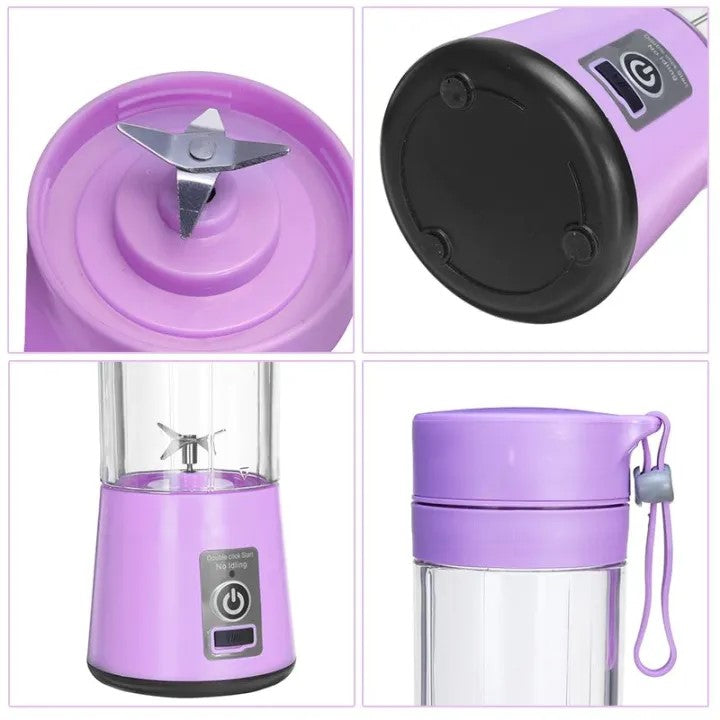 Rechargeable Juicer Blender 6 Blades Electric Blender Mixer 380ml / Food Grade Water Bottle Portable Fruit Juicer Machine (Double Click Start)